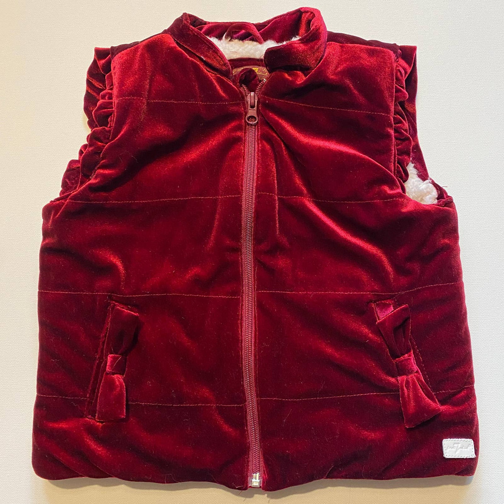 7 FOR ALL MANKIND Little Girl’s Velvet Puffer Vest in Merlot (Size 5)